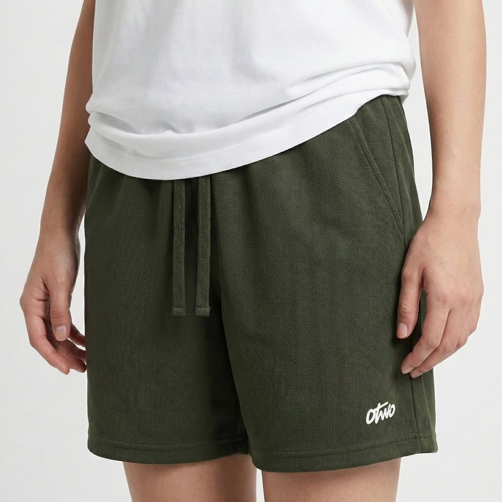 Block Shorts – Short Pants Unisex Premium Twill Dark Olive Back